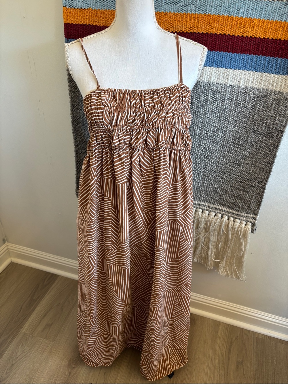 a new day Brown & White Striped Smocked Maxi Dress